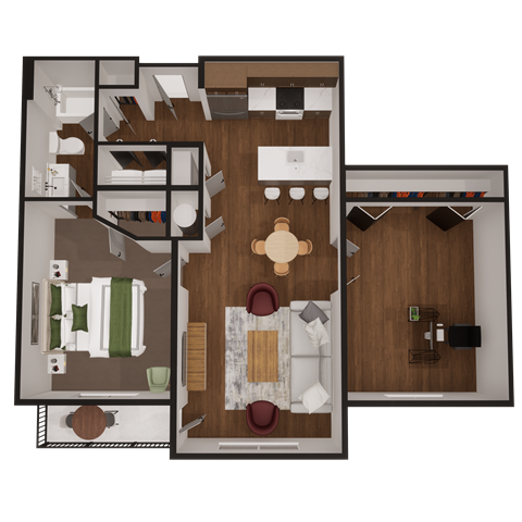a floor plan of a house with a bedroom and a living room